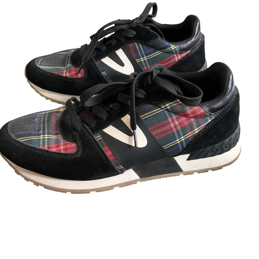 Tretorn Loyola 2 Sneakers Womens 9 Black Red Plaid Suede Low Top WTLOYOLA2